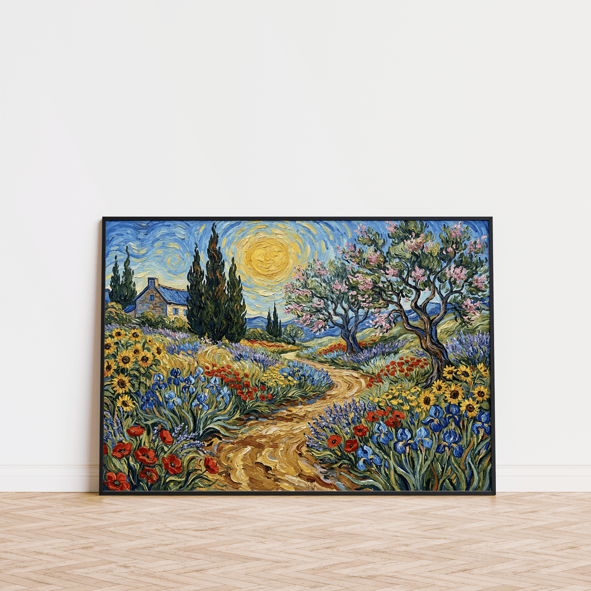 Floral Landscape Art Print showing multicolored blooms for hallway wall art