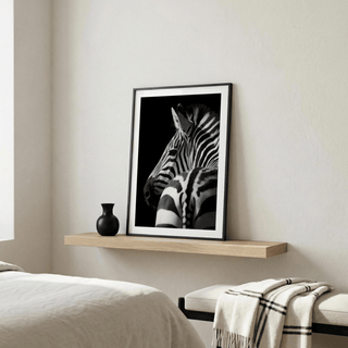 Cropped zebra head and neck print with strong negative space and stripe pattern