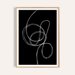 Abstract looping line wall art poster on black background