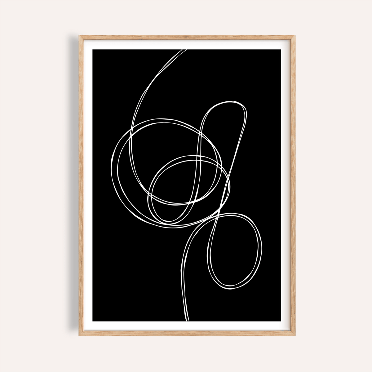 Abstract looping line wall art poster on black background