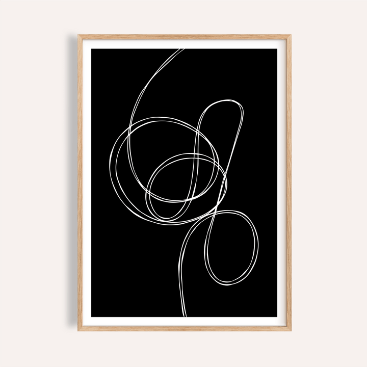 Abstract looping line wall art poster on black background