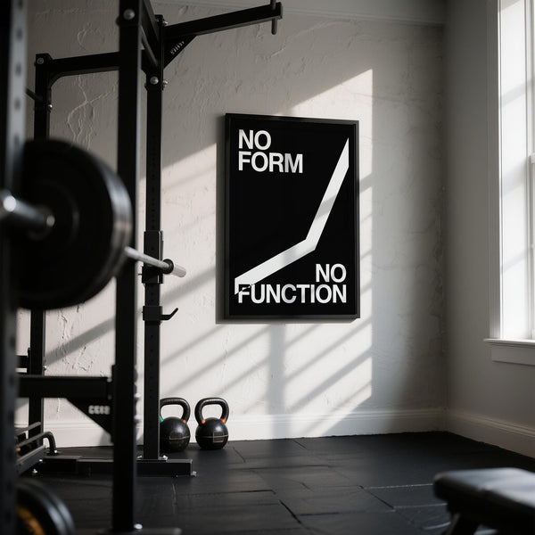 Minimalist black and white workout room wall art for gym decor.