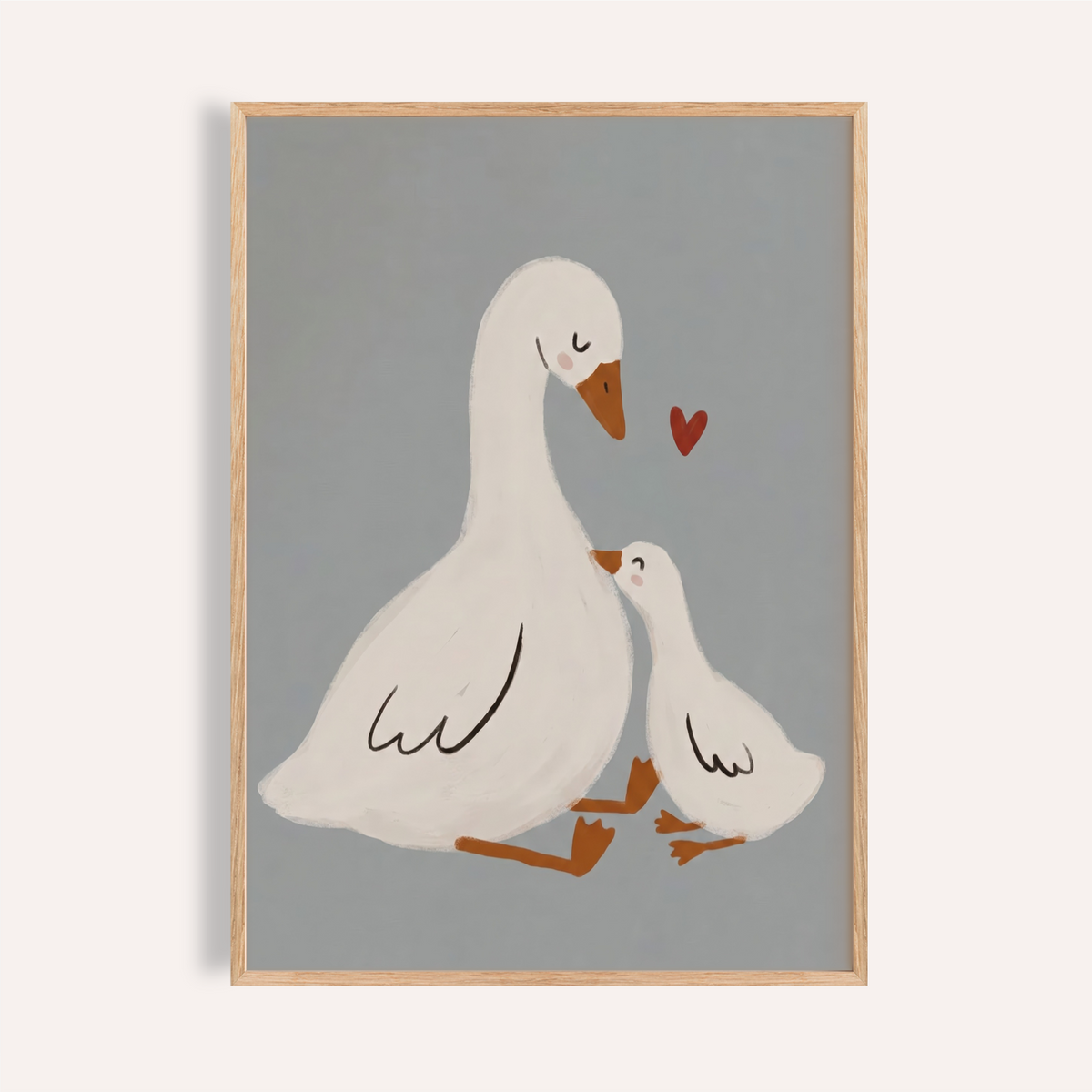 Featuring two geese and a heart, Mother Goose Art Print nursery poster