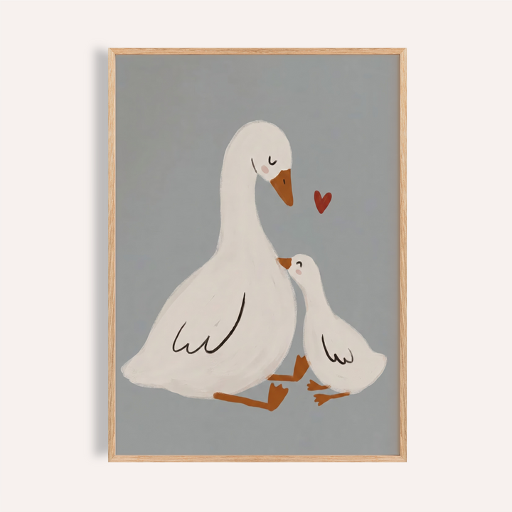 Featuring two geese and a heart, Mother Goose Art Print nursery poster