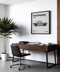 Classic Ford Mustang Art Print in Black and White for bedroom display