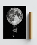 Moon Hot Air Balloon Art gray sky print for modern living room decor