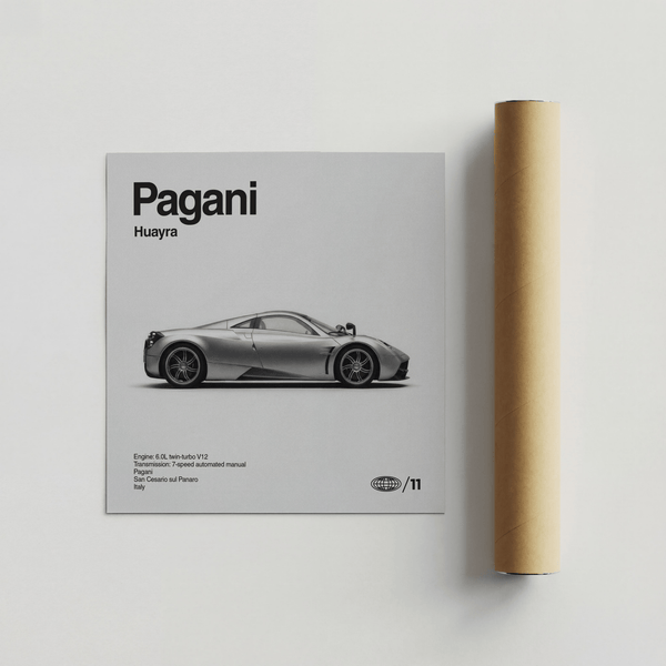 Contemporary Pagani Huayra Art Print, gray tones, living room poster