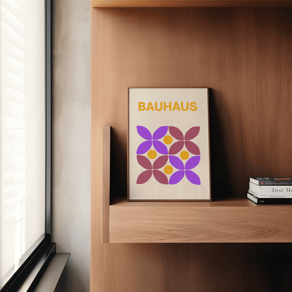 Geometric Bauhaus Art wall art, Purple and Yellow design ideal for bedroom
