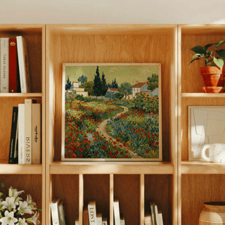 Flower Garden Art Print for dining room, green foliage art print