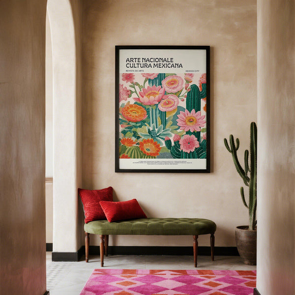 Detailed cactus and flower illustration featured in this Vintage Mexican Poster.
