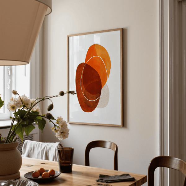 Geometric abstract wall art print with rounded silhouettes and soft grain