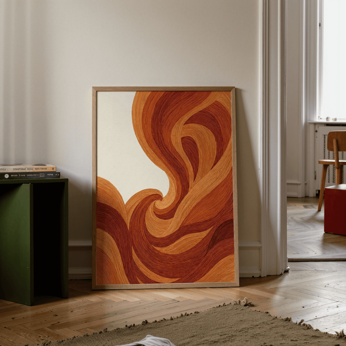 Orange and Beige Abstract Wave Art Print, stylish art print for home office