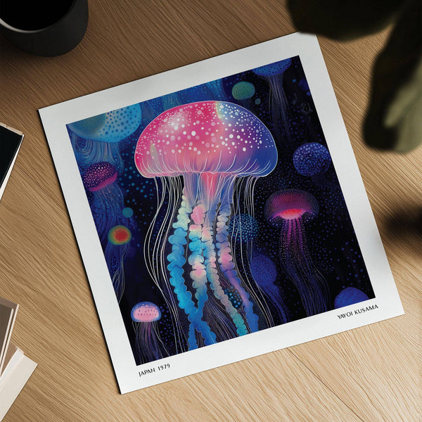 Abstract pink jellyfish design featured in captivating wall art jellyfish