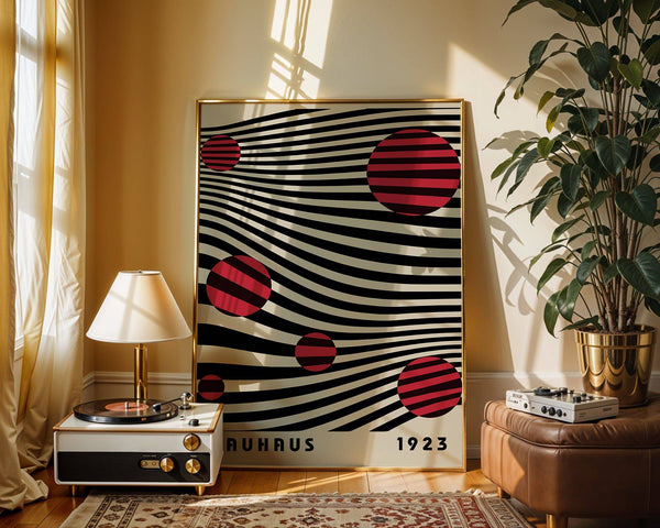 Large Bauhaus wall art with striking red and black composition