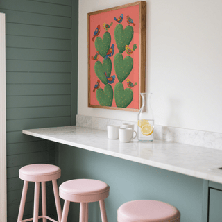 Cactus Heart Poster featuring green cactus hearts and pink background for home office