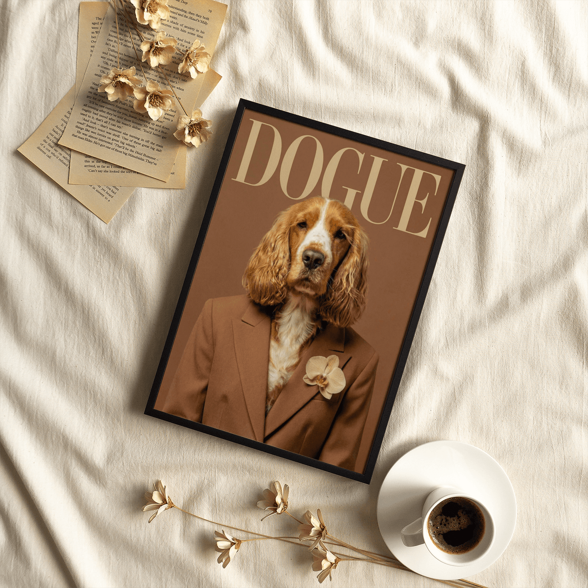Modern Dog Print poster with brown colors for bedroom wall