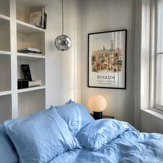 Watercolor cityscape wall art print of Riyadh with modern towers and old town buildings