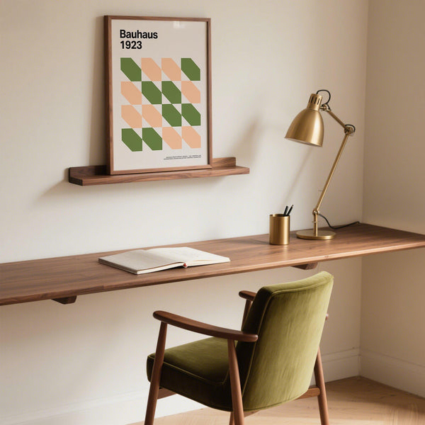 Graphic print with directional layout reflecting art prints mid century themes.