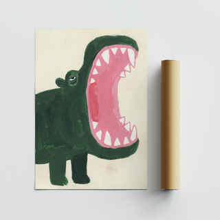 Kids-style crocodile wall art print with simplified body and exaggerated mouth