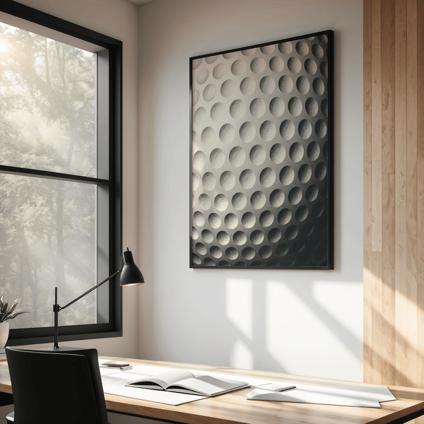 Minimal sports-themed wall art print featuring golf ball surface texture