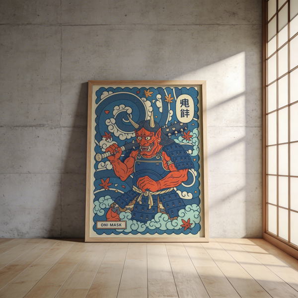 Graphic wall art print with repeating dot texture, layered shapes, and stylized cloud curls