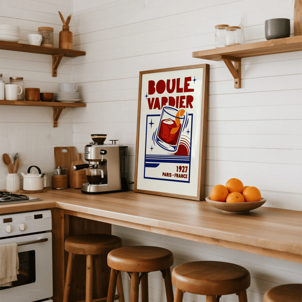 Boulevardier Cocktail Print featuring Red, Orange, Blue for bar decor