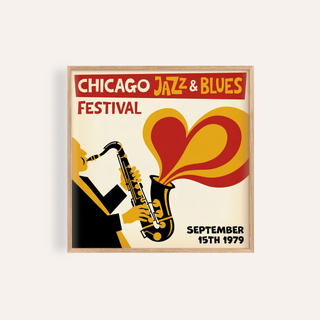 Chicago Blues Print in Yellow, Red, Black, Beige for living room wall art