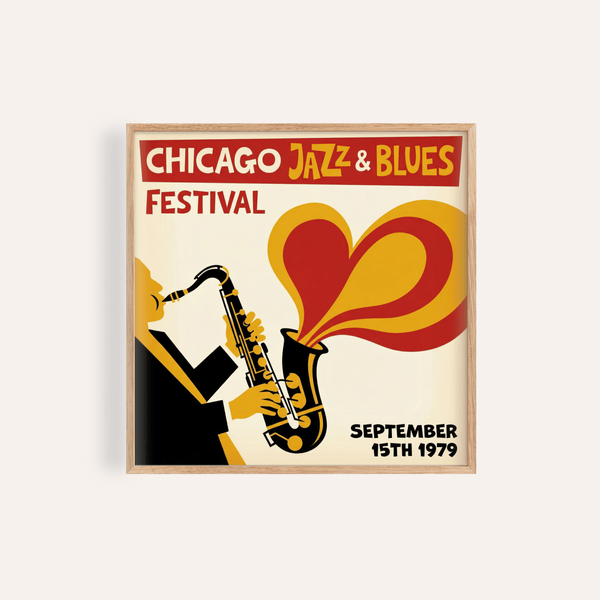 Chicago Blues Print in Yellow, Red, Black, Beige for living room wall art