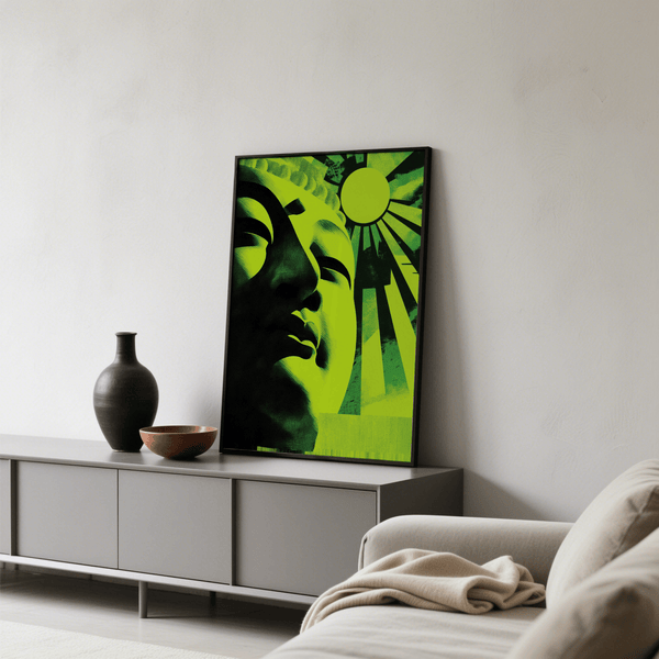 Modern Buddha Print with green color for yoga studio wall art