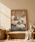 Gray and beige Baby Elephants Nursery Art for a gender-neutral baby room poster
