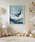 Playroom wall art featuring Whale Nursery Wall Art in white and blue