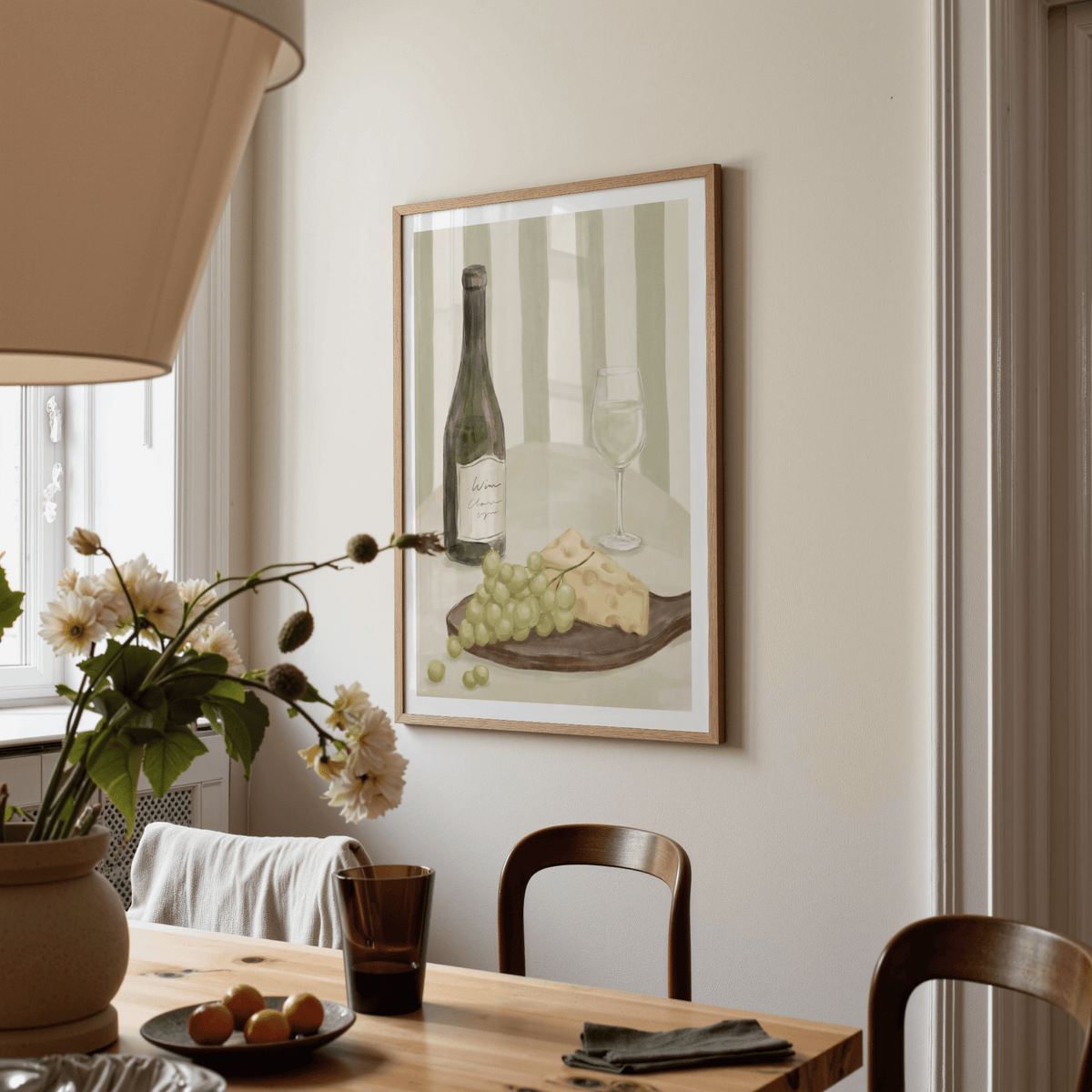 Beige and Green Elegant Dining Room Print for artistic kitchen spaces