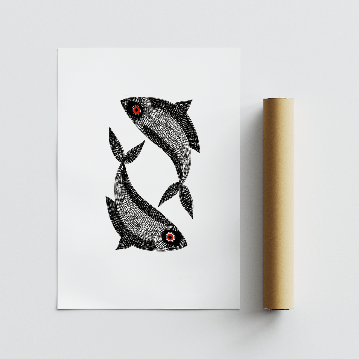 Minimalist fish folk motif inspired by Bihar painting tradition