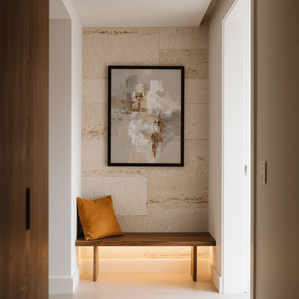 Abstract Gold Wall Art, classic Beige and White print for entryway