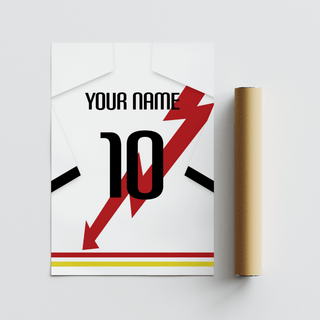 Diagonal red bolt across white jersey graphic wall art mockup