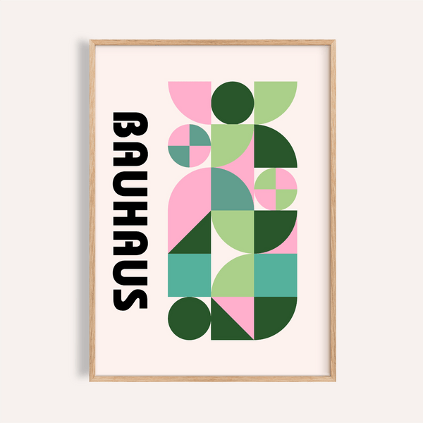 Modern Graphic Print poster in Green and Pink for living room wall art
