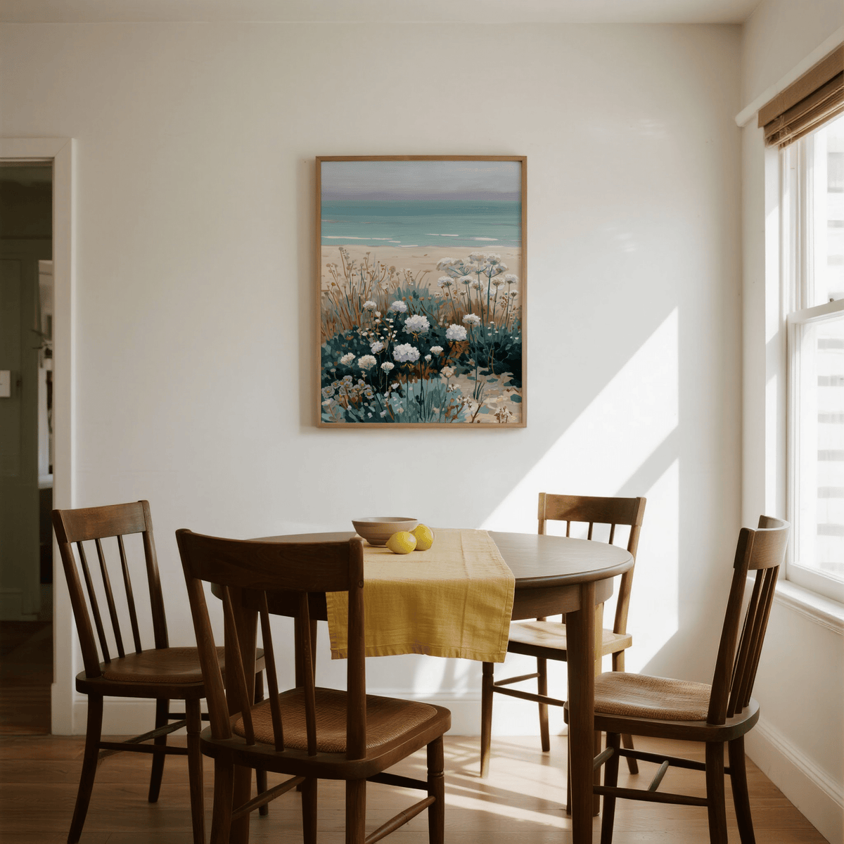 Beach Floral Art decor in Beige, Blue, Pink for entryway art print