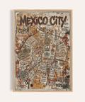 Featuring Mexico Map Poster of Mexico City with bold title lettering and street grid wall art print
