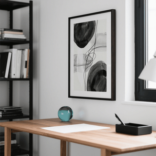 Black and White Wall Art showing two soft-edged ink shapes in balance