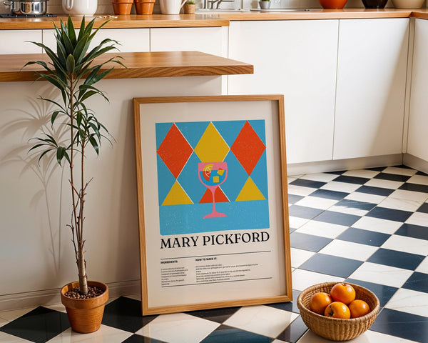 Mary Pickford cocktail art with mid-century inspired color scheme.