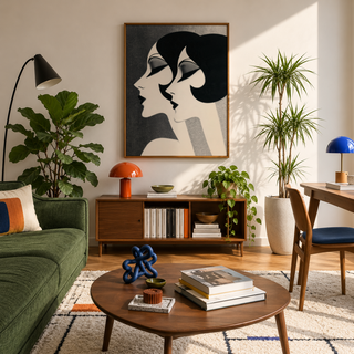 Capturing a two-woman profile composition, minimalist portrait wall art print with overlapping faces