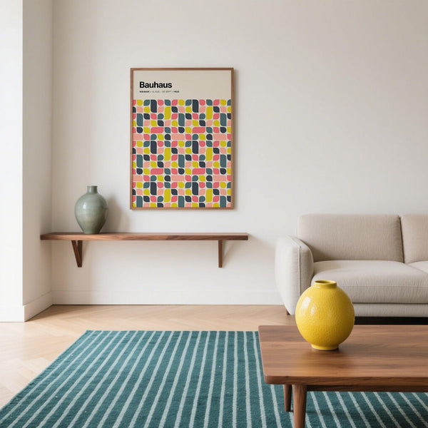 Colorful Wall Poster with coral and lemon tones on soft neutral background