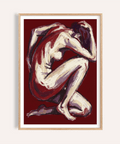 Reclining nude figure wall art print with bold gestural brushwork