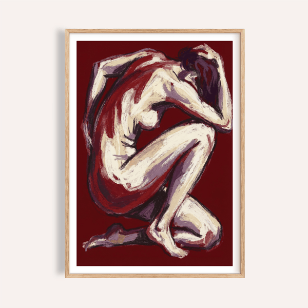 Reclining nude figure wall art print with bold gestural brushwork