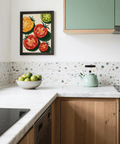 Italian Tomatoes Print, multicolored kitchen wall art with bold red tones
