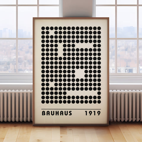 Minimalist black-and-white art print featuring a bold dot grid design
