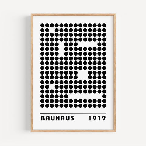 Minimalist black-and-white art print featuring a bold dot grid design
