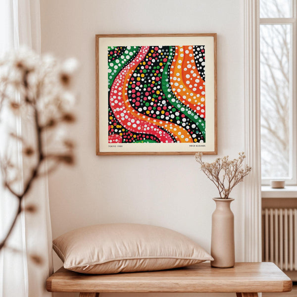 Bold abstract colorful art ideal for eclectic bedroom decor
