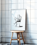 Playful illustration print of a frog on a toilet reading, drawn with crosshatching details