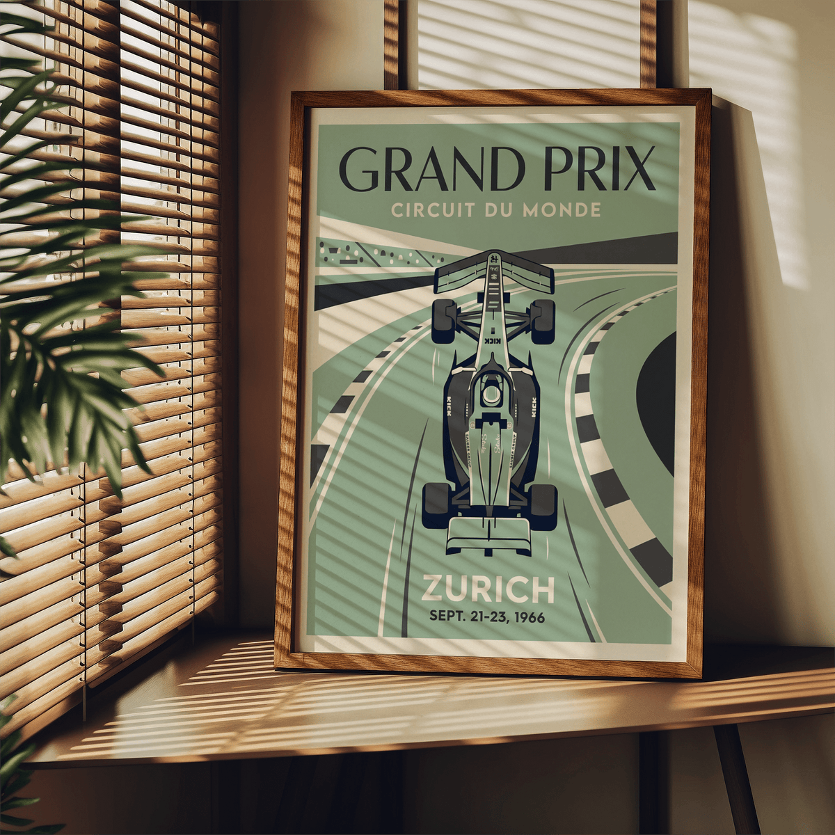 Circuit of Zurich Print poster with GRAND PRIX title, top-down race car, and curved track